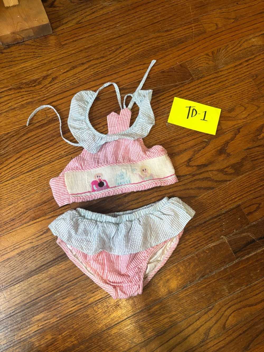 Frozen smokcked Girls Pink & Light Blue Seersucker Two-Piece Swim Set